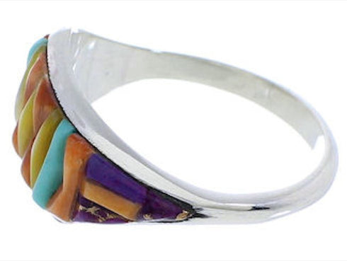 Multicolor Inlay Genuine Sterling Silver Ring Size 6 EX50516